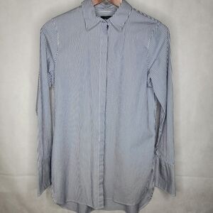 J. Crew Button-up Tunic White Blue Stripe Classic Collared Long Sleeve Preppy 4